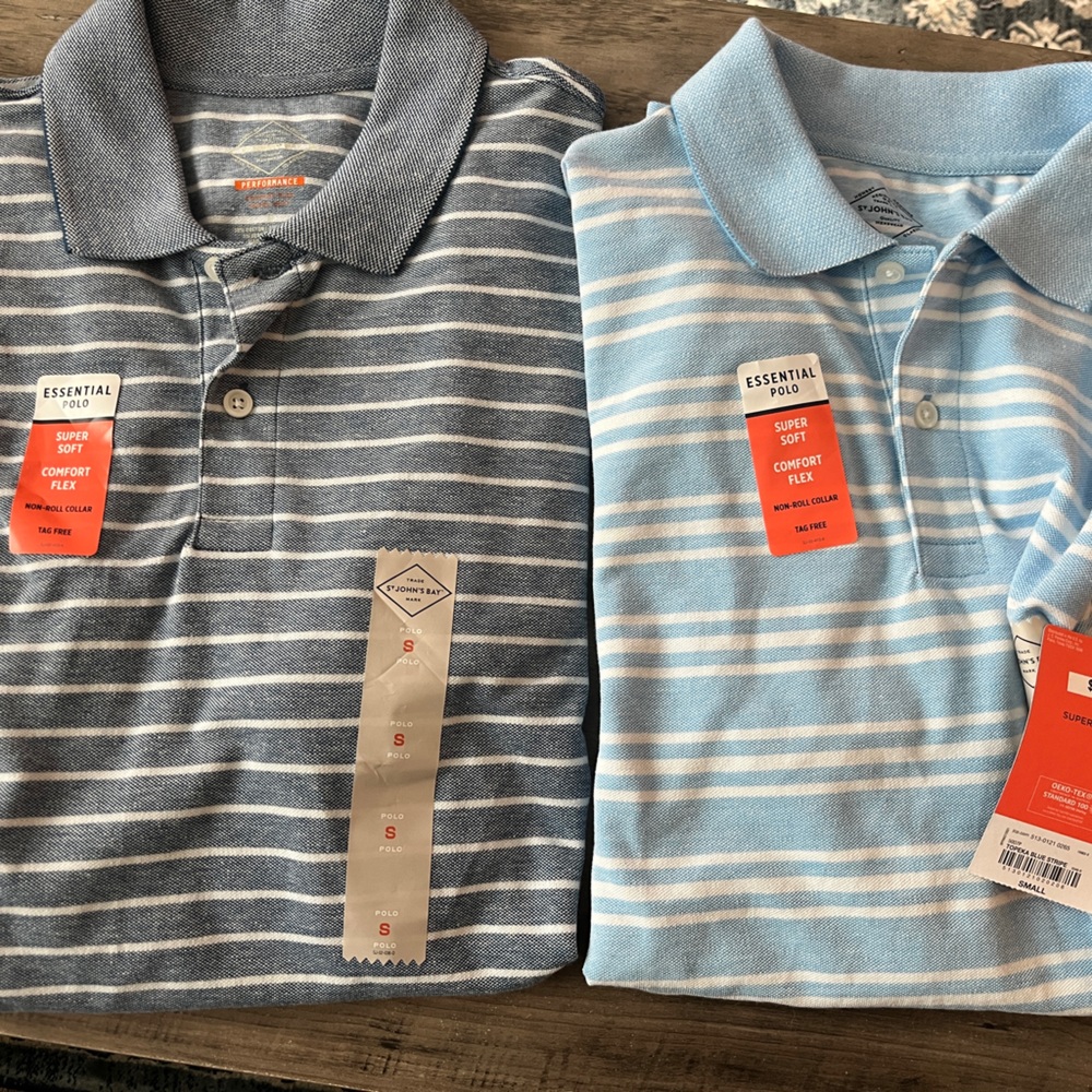 St Johns Bay Polo shirts small 1 dark blue annd 1 light blue
